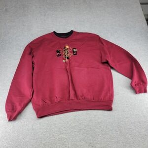 Decorated Originals Womens Large Crewneck Sweatshirt Burgundy Tree Embroidered